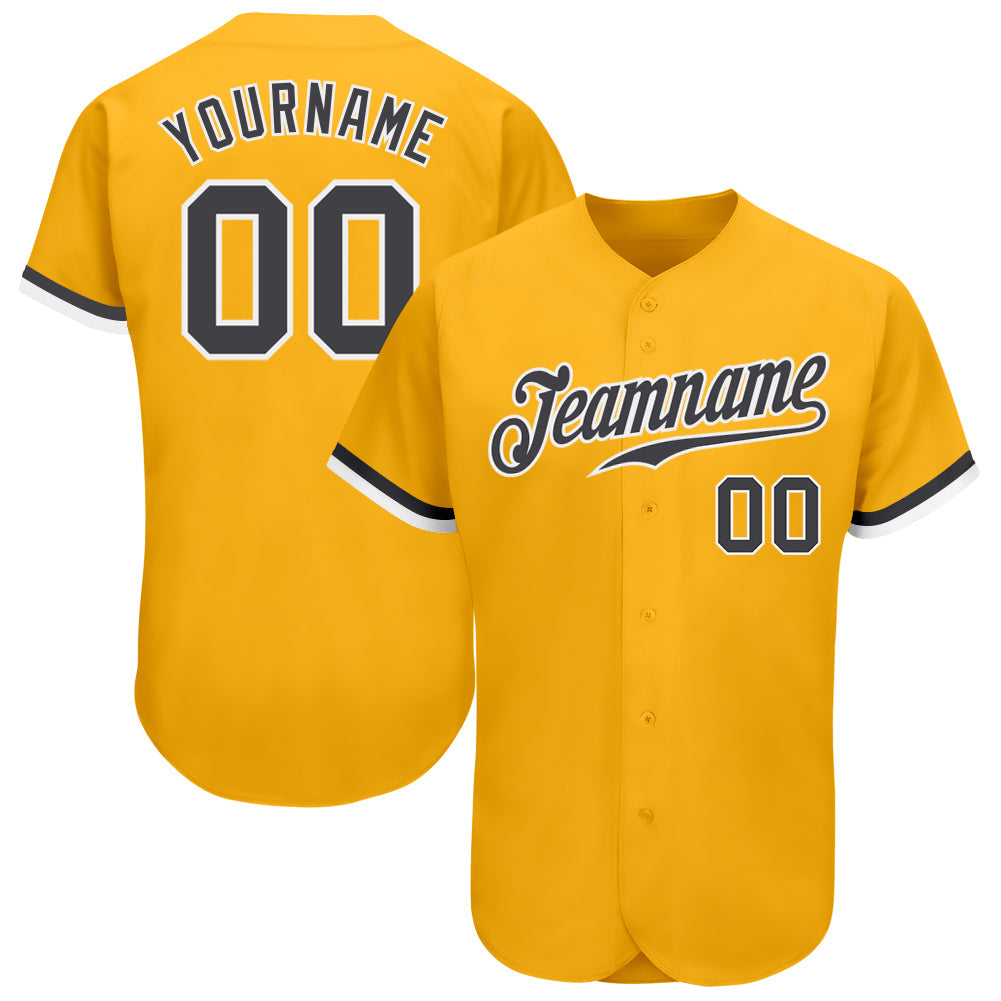 Custom Gold Steel Gray-White Authentic Baseball Jersey