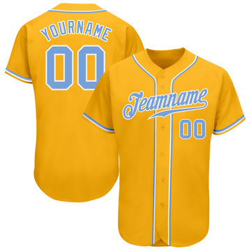 Custom Gold Light Blue-White Authentic Baseball Jersey