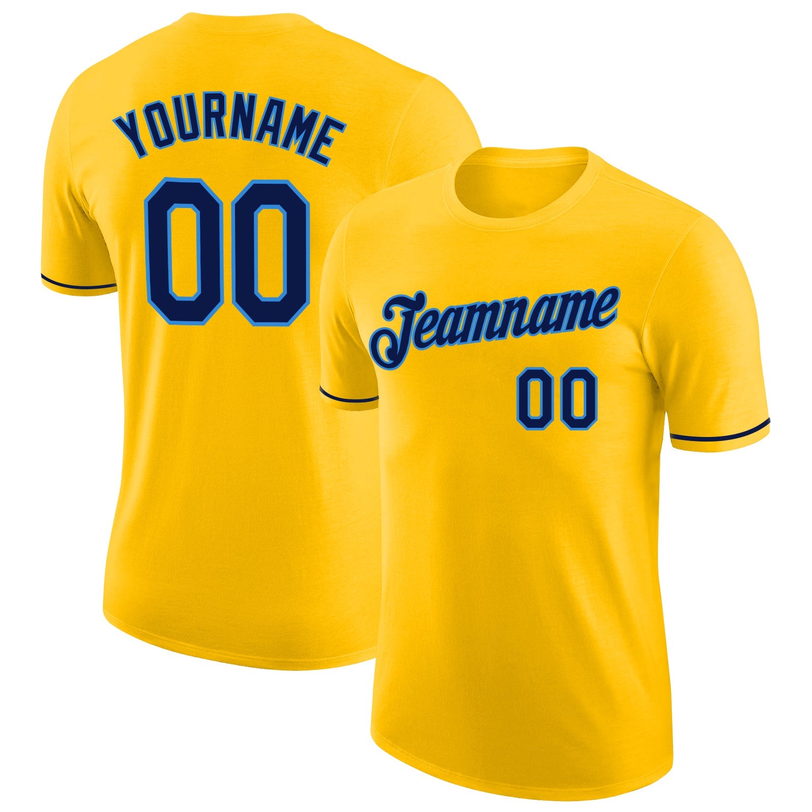 Custom Gold Navy-Powder Blue Performance T-Shirt