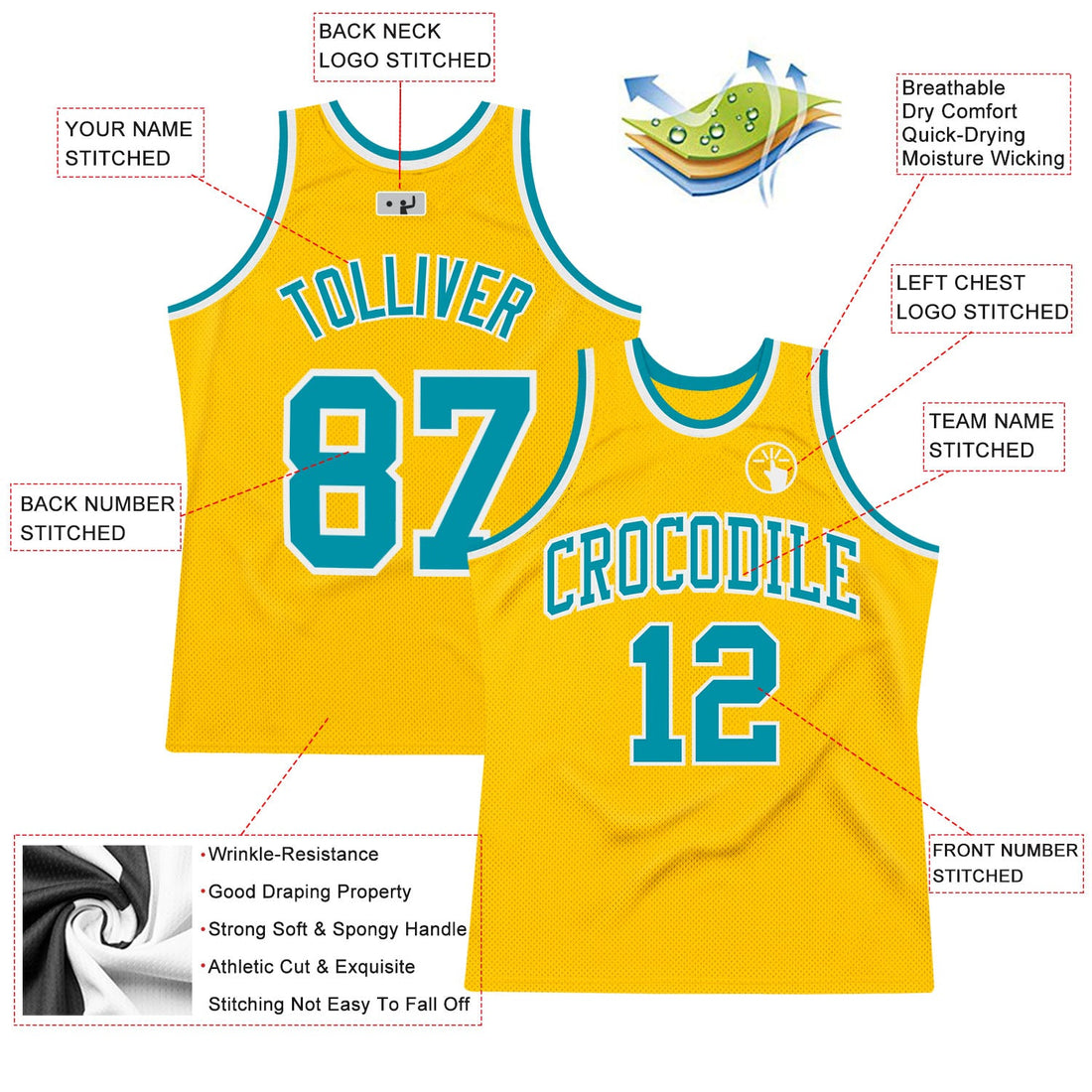 Custom Gold Teal-White Authentic Throwback Basketball Jersey