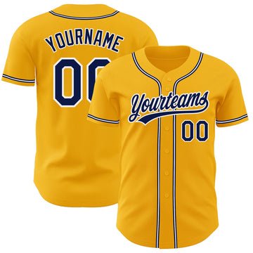 Custom Gold Navy-White Authentic Baseball Jersey