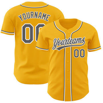 Custom Gold Steel Gray-White Authentic Baseball Jersey