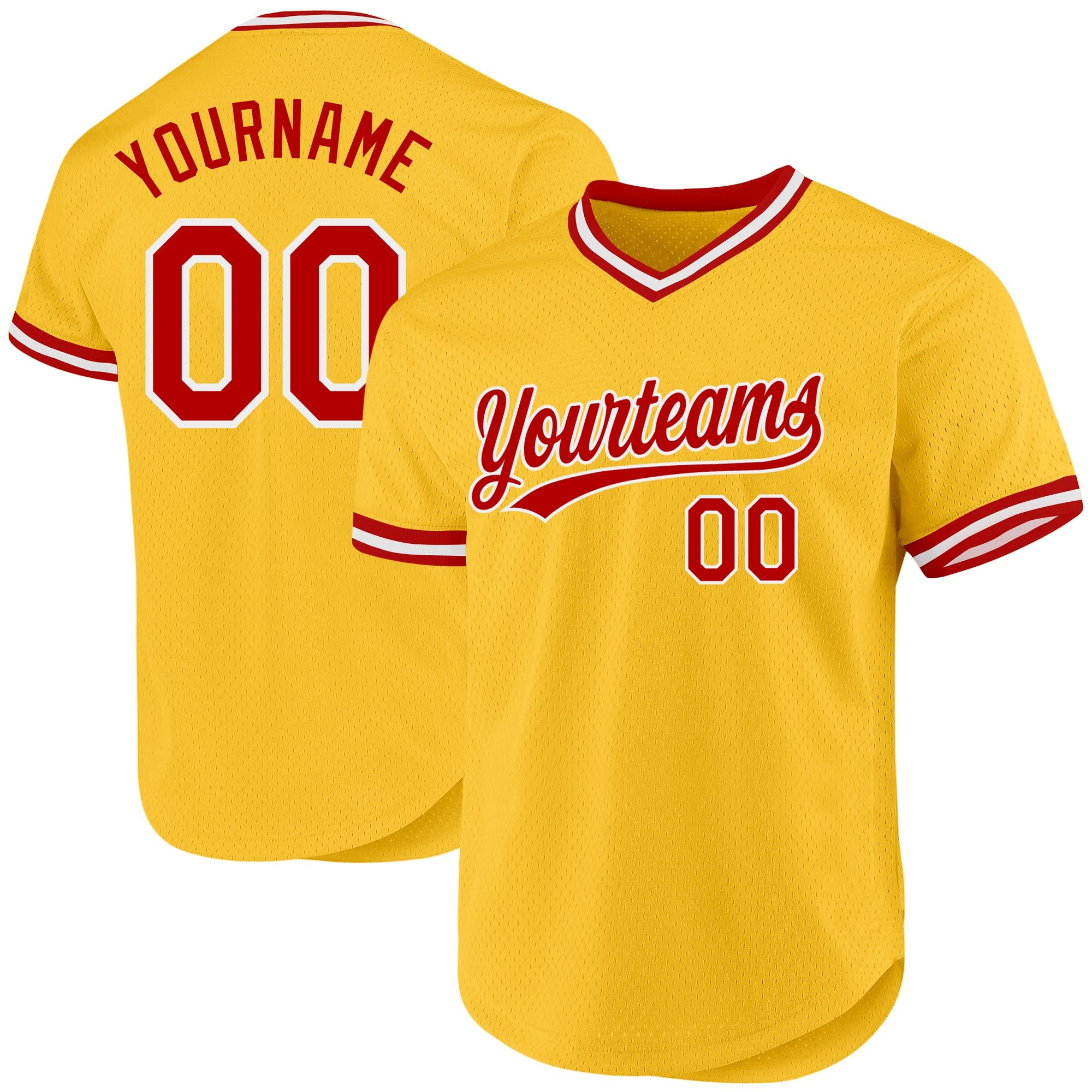 Custom Gold Red-White Authentic Throwback Baseball Jersey