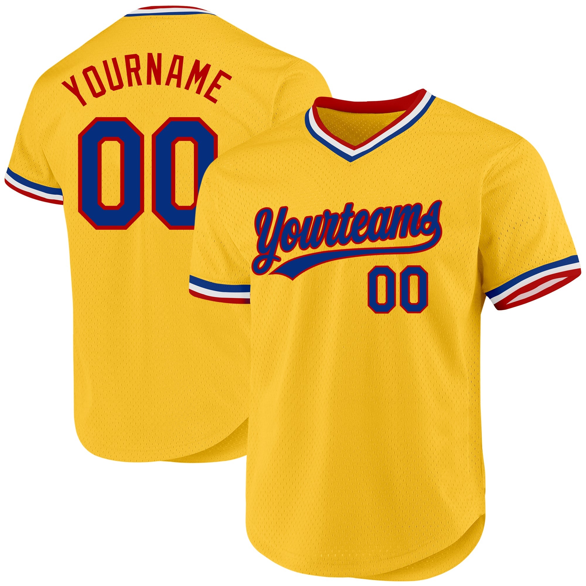 Custom Gold Royal-Red Authentic Throwback Baseball Jersey