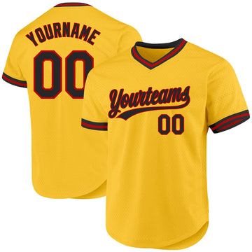 Custom Gold Black-Red Authentic Throwback Baseball Jersey