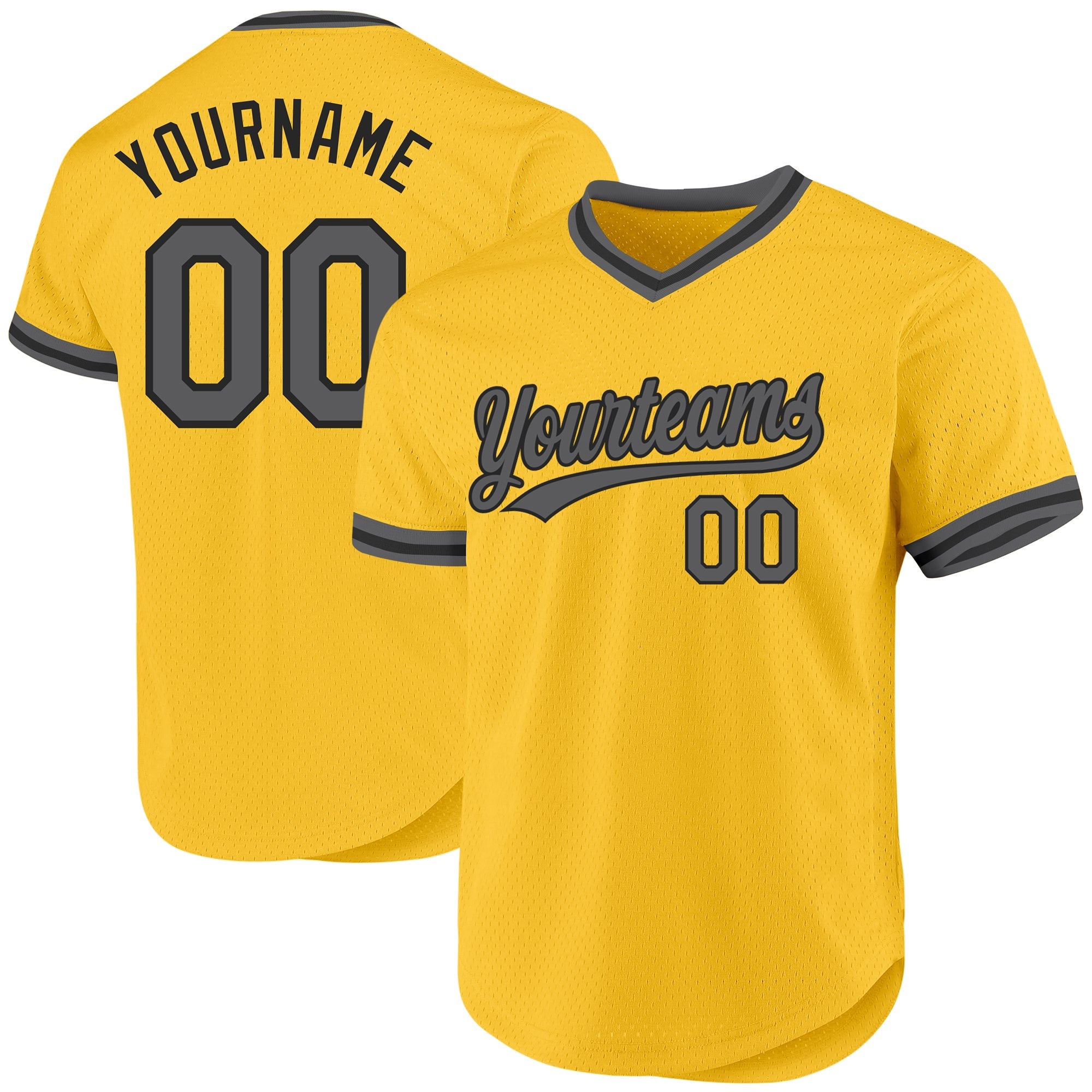 Custom Gold Steel Gray-Black Authentic Throwback Baseball Jersey