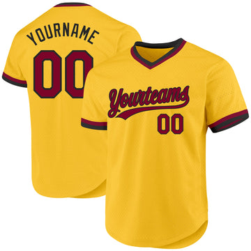 Custom Gold Maroon-Black Authentic Throwback Baseball Jersey