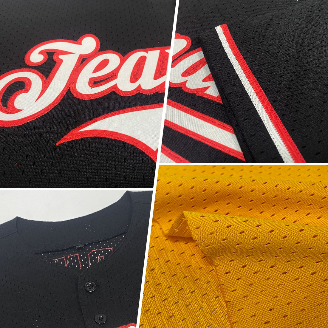 Custom Gold White-Black Mesh Authentic Throwback Baseball Jersey