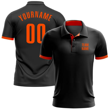 Custom Black Orange Performance Golf Polo Shirt