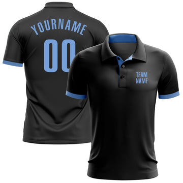 Custom Black Light Blue Performance Golf Polo Shirt