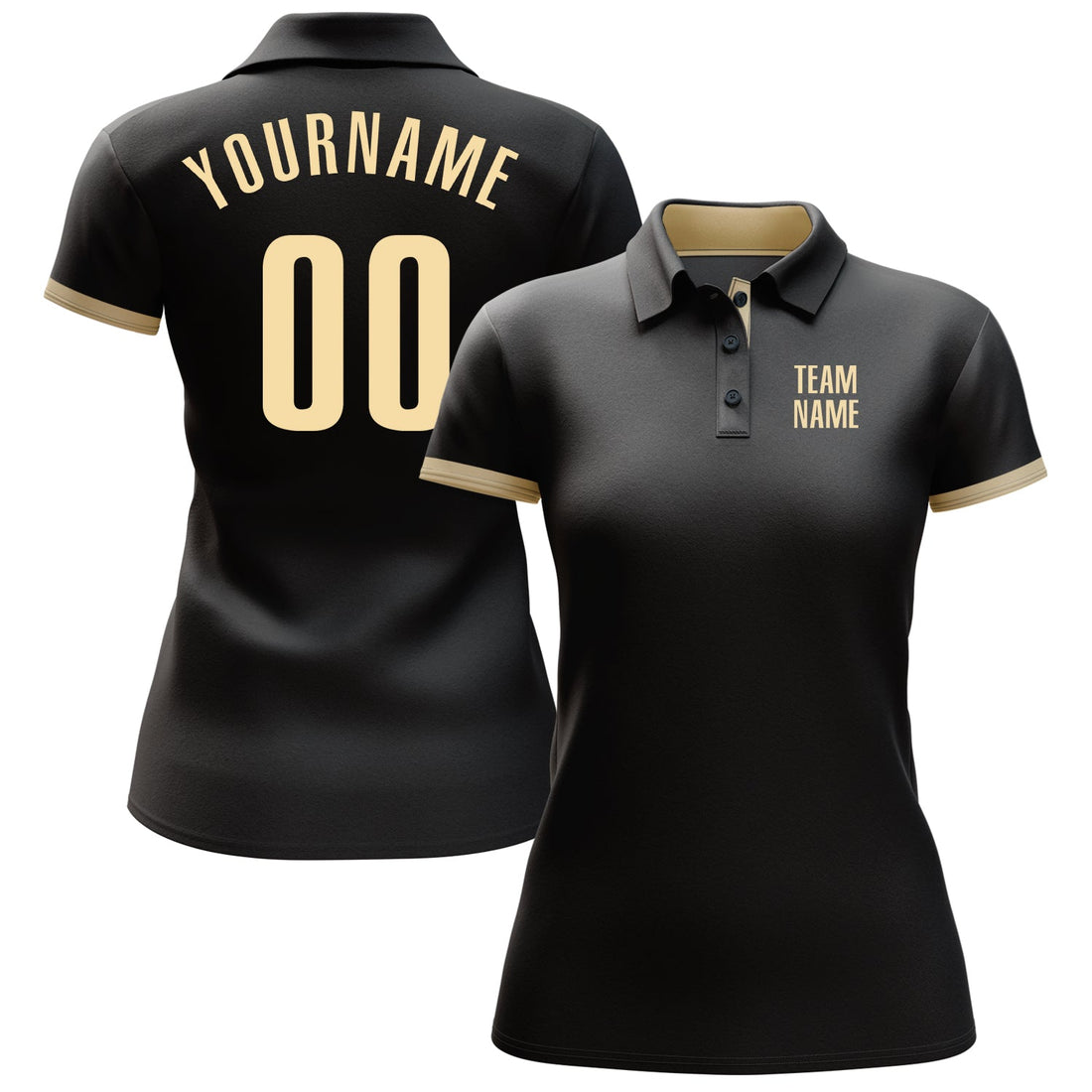 Custom Black Cream Performance Golf Polo Shirt