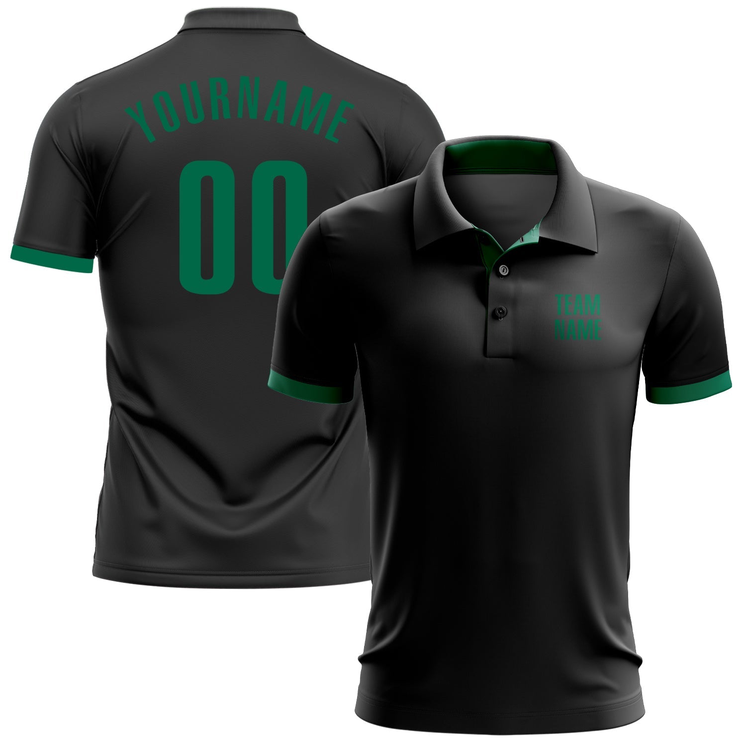 Custom Black Kelly Green Performance Golf Polo Shirt