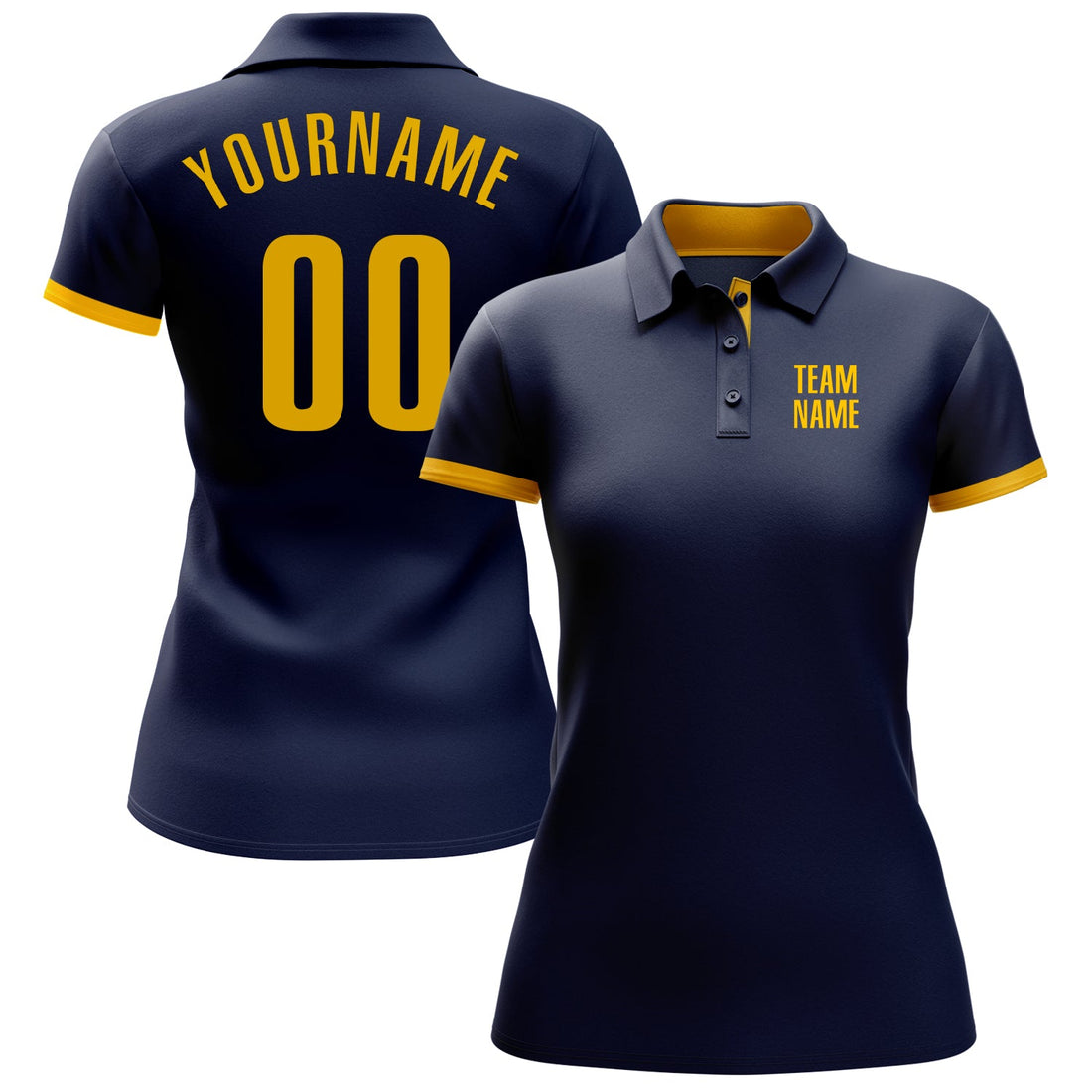 Custom Navy Yellow  Performance Golf Polo Shirt