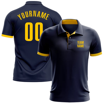 Custom Navy Yellow  Performance Golf Polo Shirt