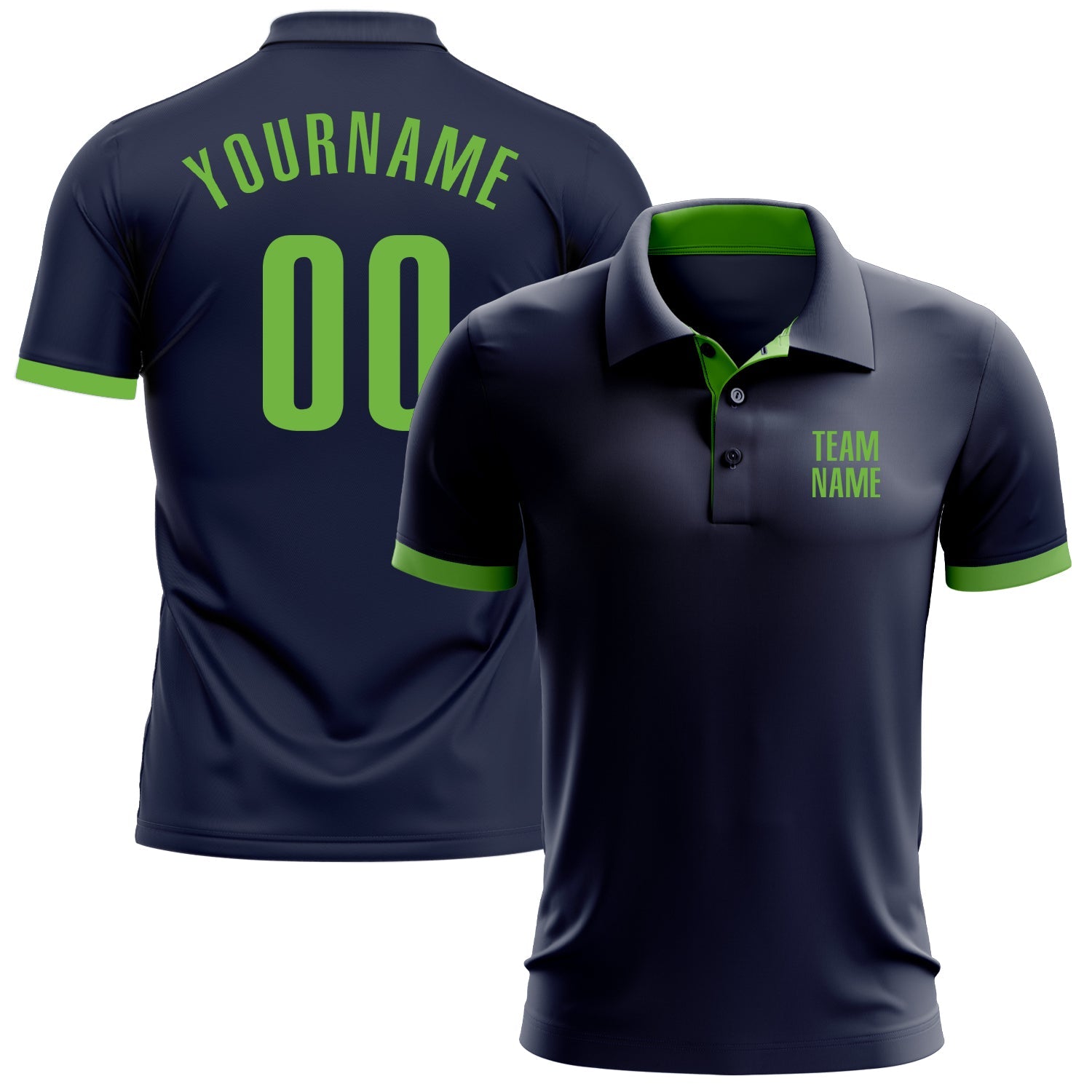 Custom Navy Neon Green Performance Golf Polo Shirt