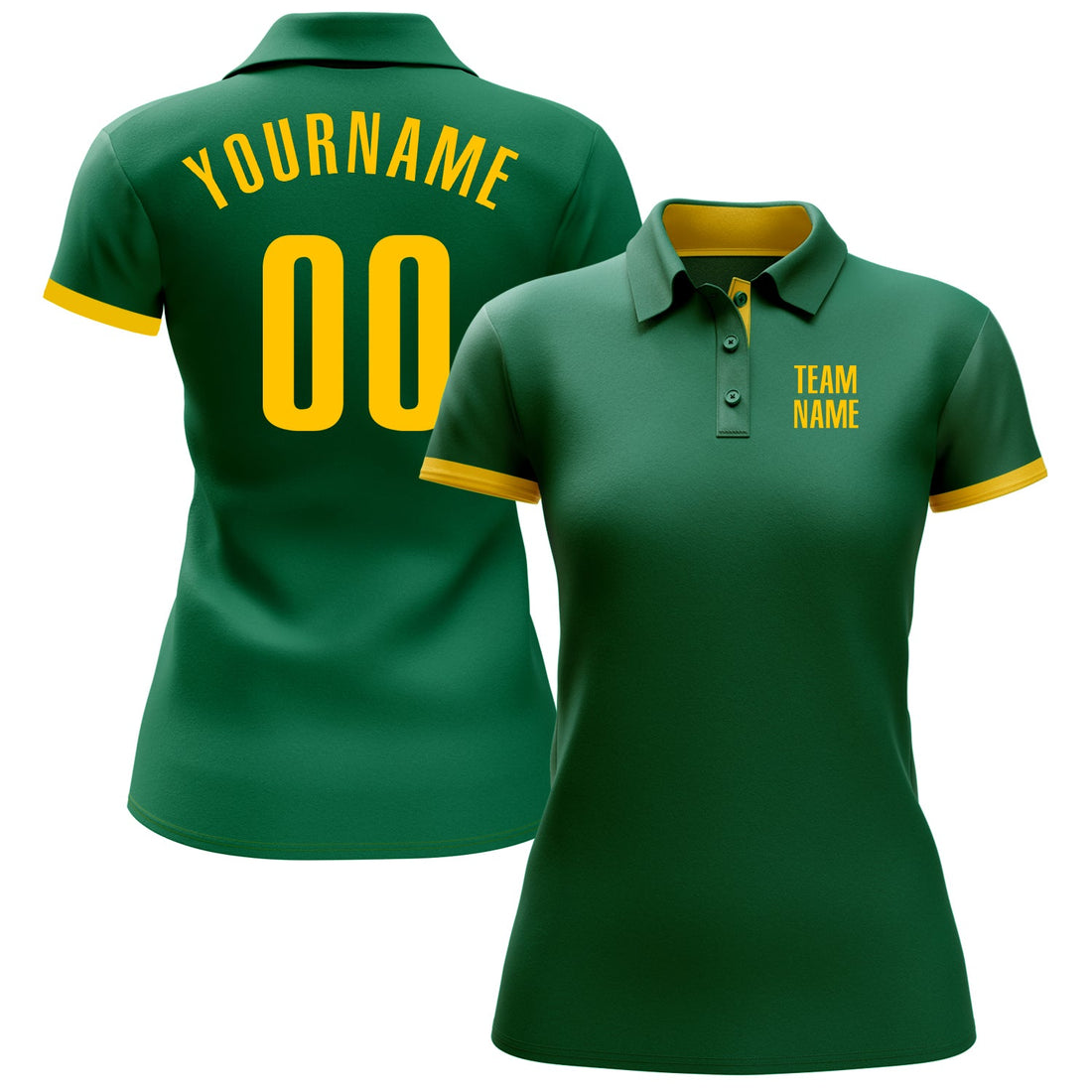 Custom Kelly Green Yellow Performance Golf Polo Shirt