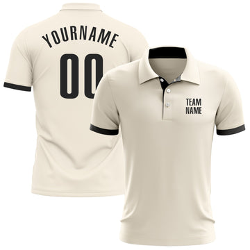 Custom Cream Black Performance Golf Polo Shirt