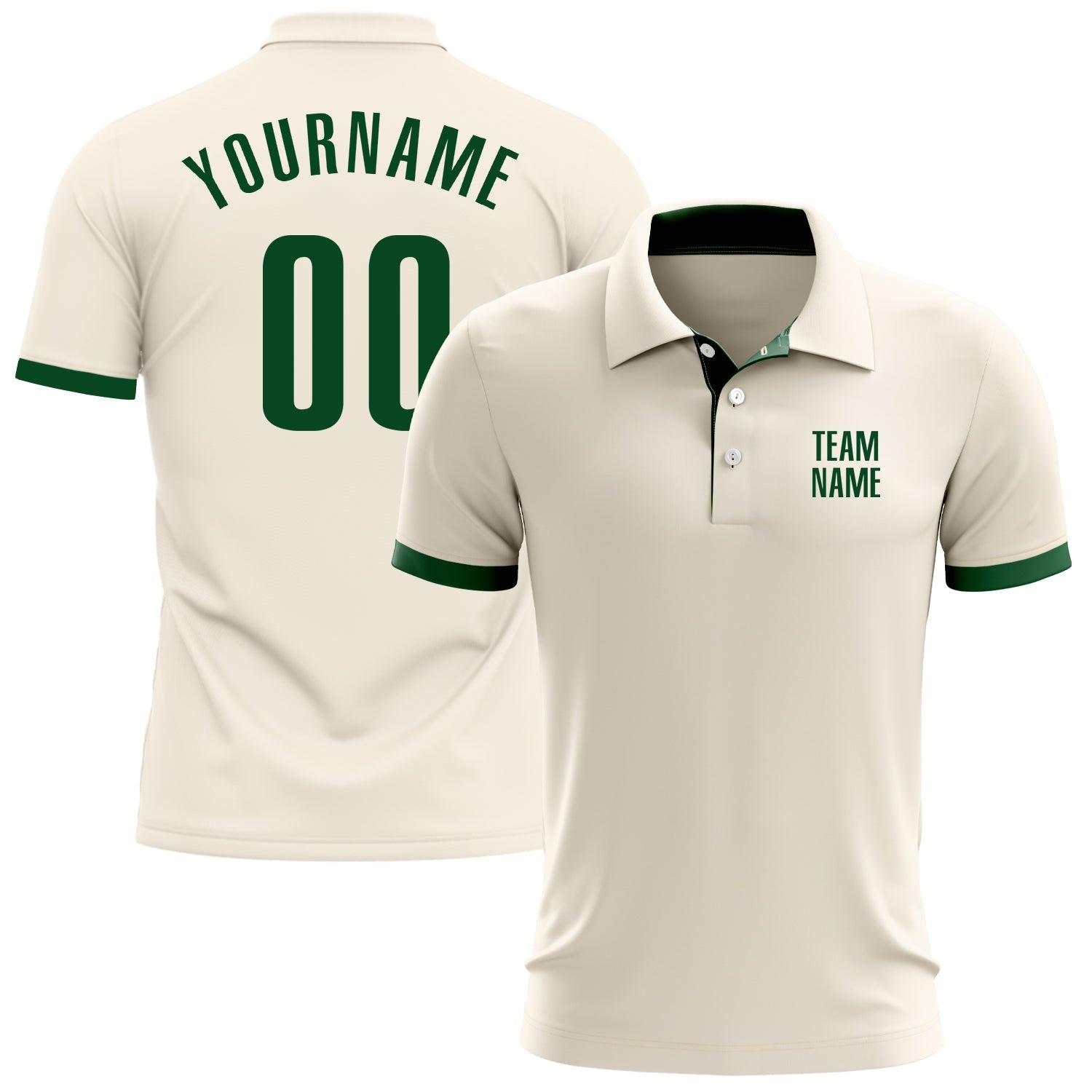 Custom Cream Green Performance Golf Polo Shirt