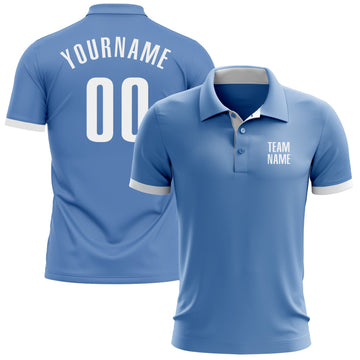 Custom Light Blue White Performance Golf Polo Shirt