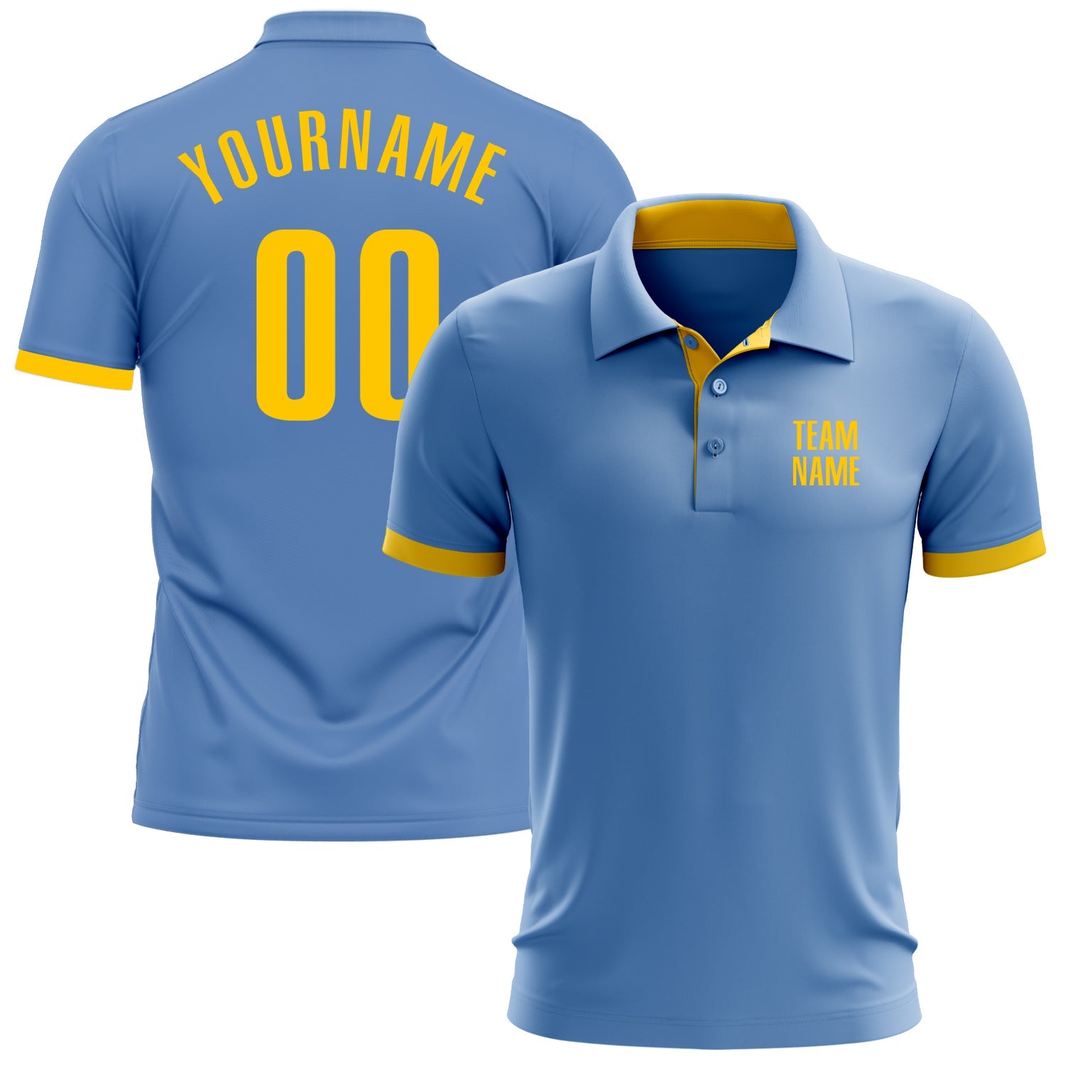 Custom Light Blue Yellow Performance Golf Polo Shirt