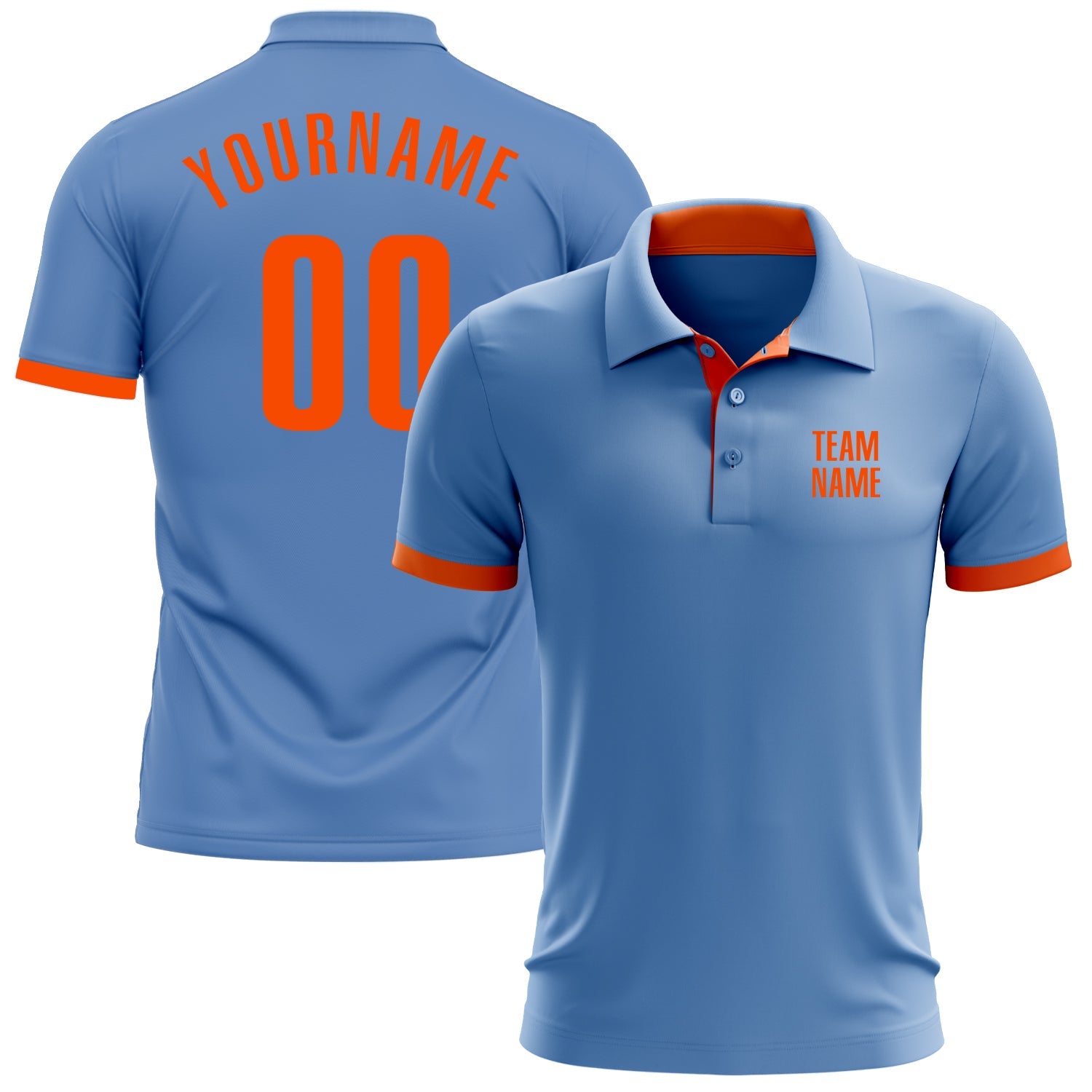 Custom Light Blue Orange Performance Golf Polo Shirt