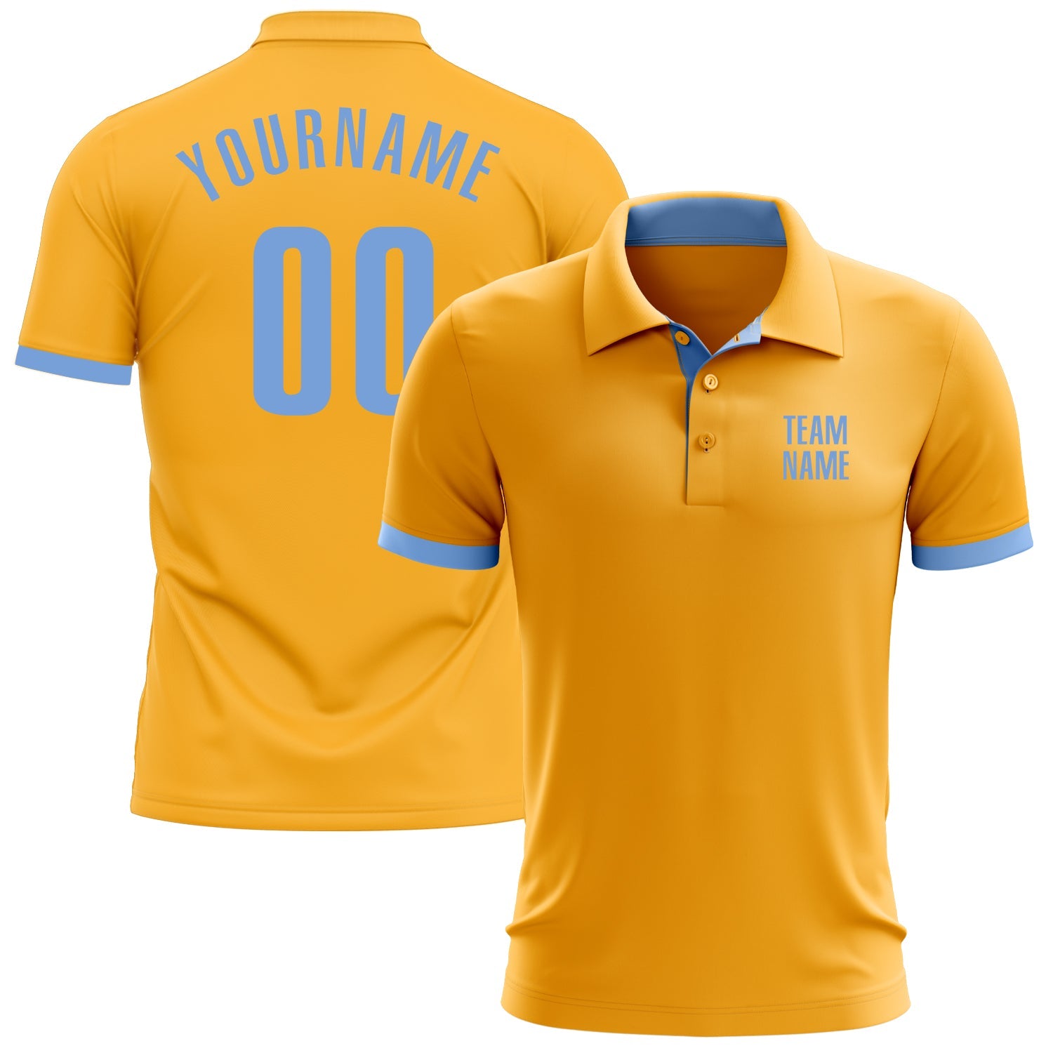 Custom Gold Light Blue Performance Golf Polo Shirt