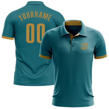 Custom Teal Old Gold Performance Golf Polo Shirt