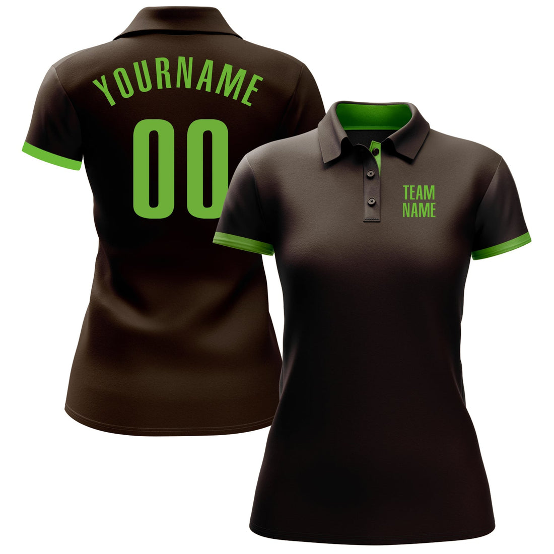 Custom Brown Neon Green Performance Golf Polo Shirt