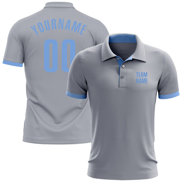 Custom Gray Light Blue Performance Golf Polo Shirt