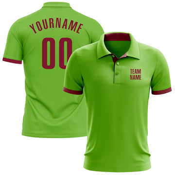 Custom Neon Green Crimson Performance Golf Polo Shirt