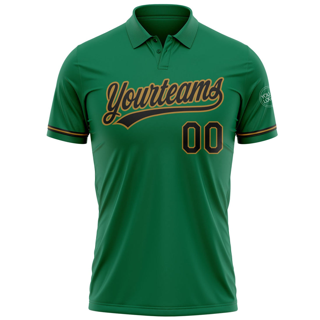 Custom Kelly Green Black-Old Gold Performance Vapor Golf Polo Shirt