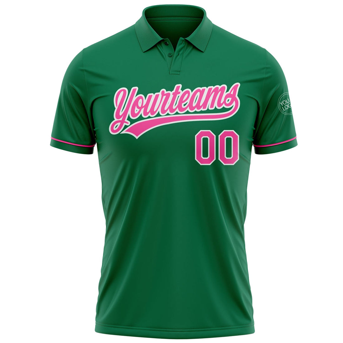 Custom Kelly Green Pink-White Performance Vapor Golf Polo Shirt