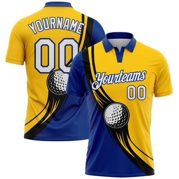 Custom Yellow White Royal-Black 3D Pattern Design Golf Ball Performance Golf Polo Shirt