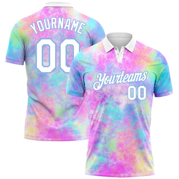 Custom Tie Dye White-Light Blue 3D Watercolor Performance Golf Polo Shirt