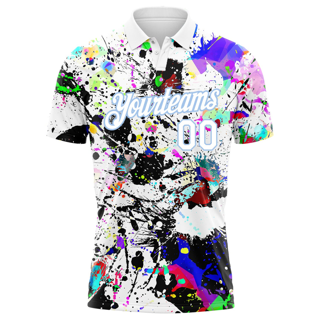 Custom Graffiti Pattern White-Light Blue 3D Splashes Performance Golf Polo Shirt