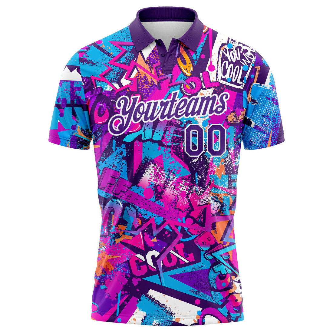 Custom Graffiti Pattern Purple-White 3D Performance Golf Polo Shirt