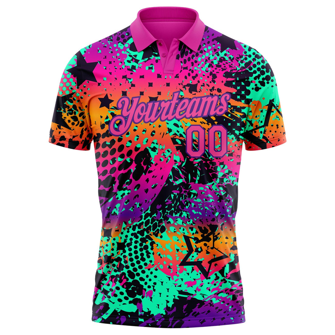 Custom Graffiti Pattern Pink-Purple 3D Performance Golf Polo Shirt