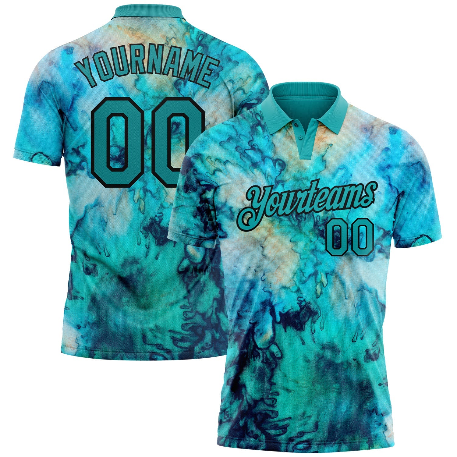 Custom Tie Dye Teal-Black 3D Performance Golf Polo Shirt