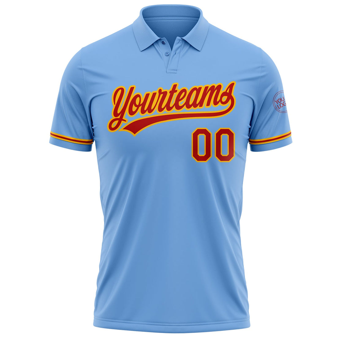 Custom Light Blue Red-Gold Performance Vapor Golf Polo Shirt