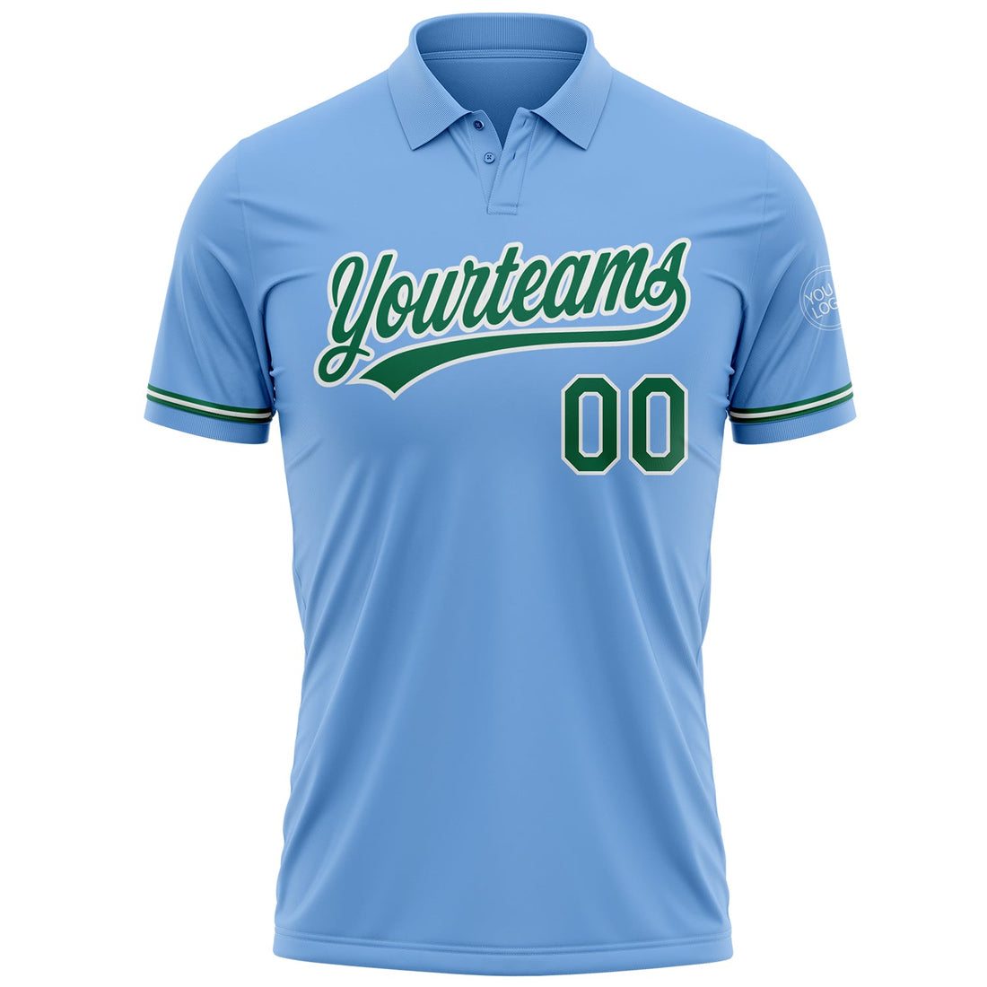 Custom Light Blue Kelly Green-White Performance Vapor Golf Polo Shirt