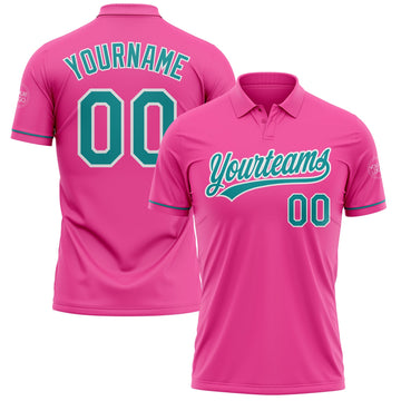 Custom Pink Teal-White Performance Vapor Golf Polo Shirt