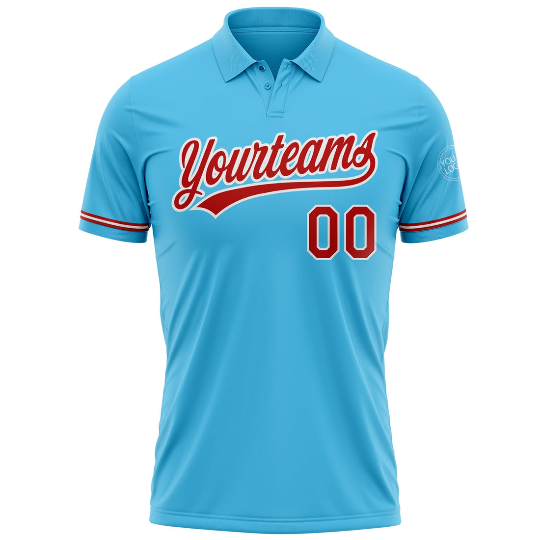 Custom Sky Blue Red-White Performance Vapor Golf Polo Shirt