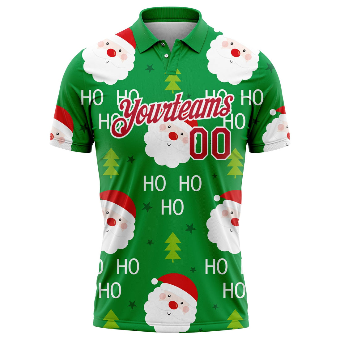 Custom Kelly Green Red-White 3D Christmas Santa Claus Performance Golf Polo Shirt