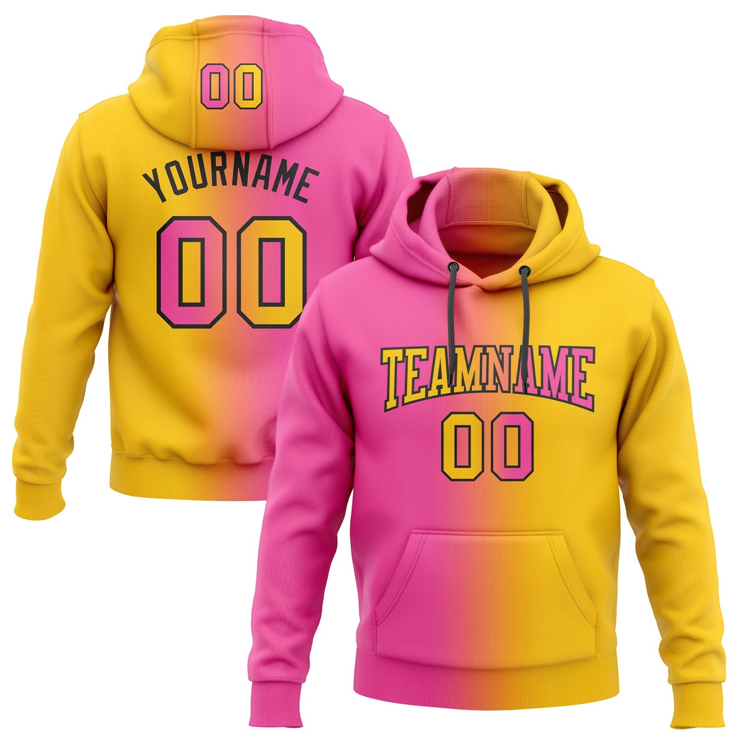 Custom Stitched Yellow Pink-Black Gradient Fashion Sports Pullover Sweatshirt Hoodie