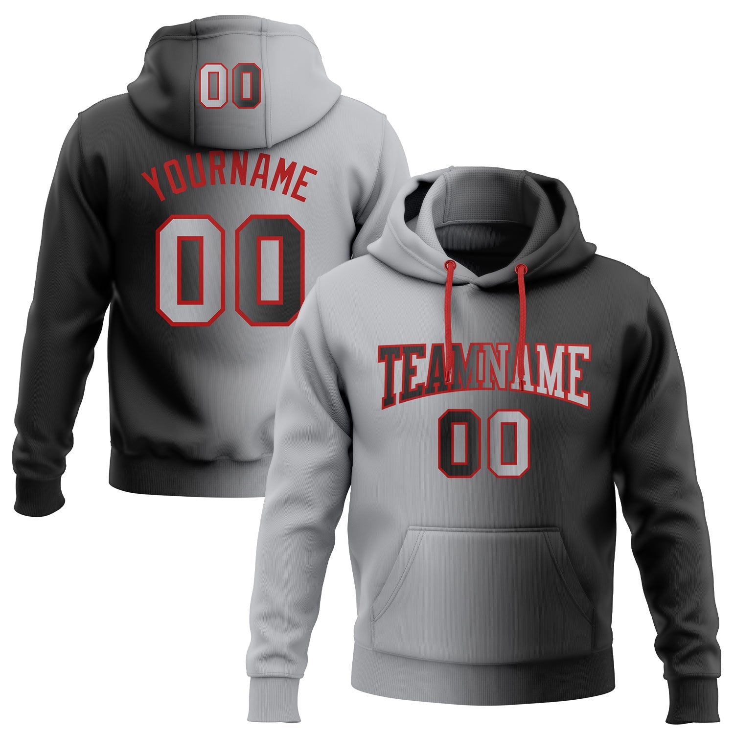 Custom Stitched Black Gray-Red Gradient Fashion Sports Pullover Sweatshirt Hoodie