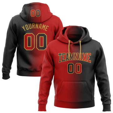 Custom Stitched Black Red-Old Gold Gradient Fashion Sports Pullover Sweatshirt Hoodie