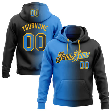 Custom Stitched Black Electric Blue-Gold Gradient Fashion Sports Pullover Sweatshirt Hoodie