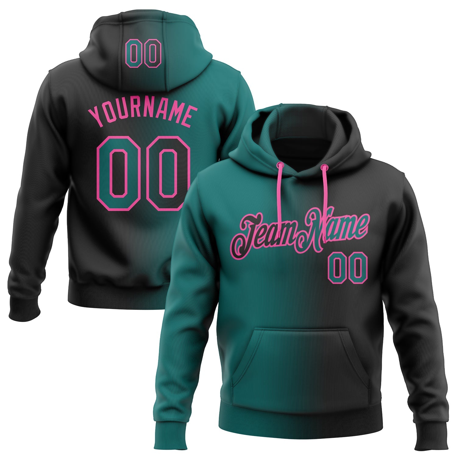 Custom Stitched Black Teal-Pink Gradient Fashion Sports Pullover Sweatshirt Hoodie