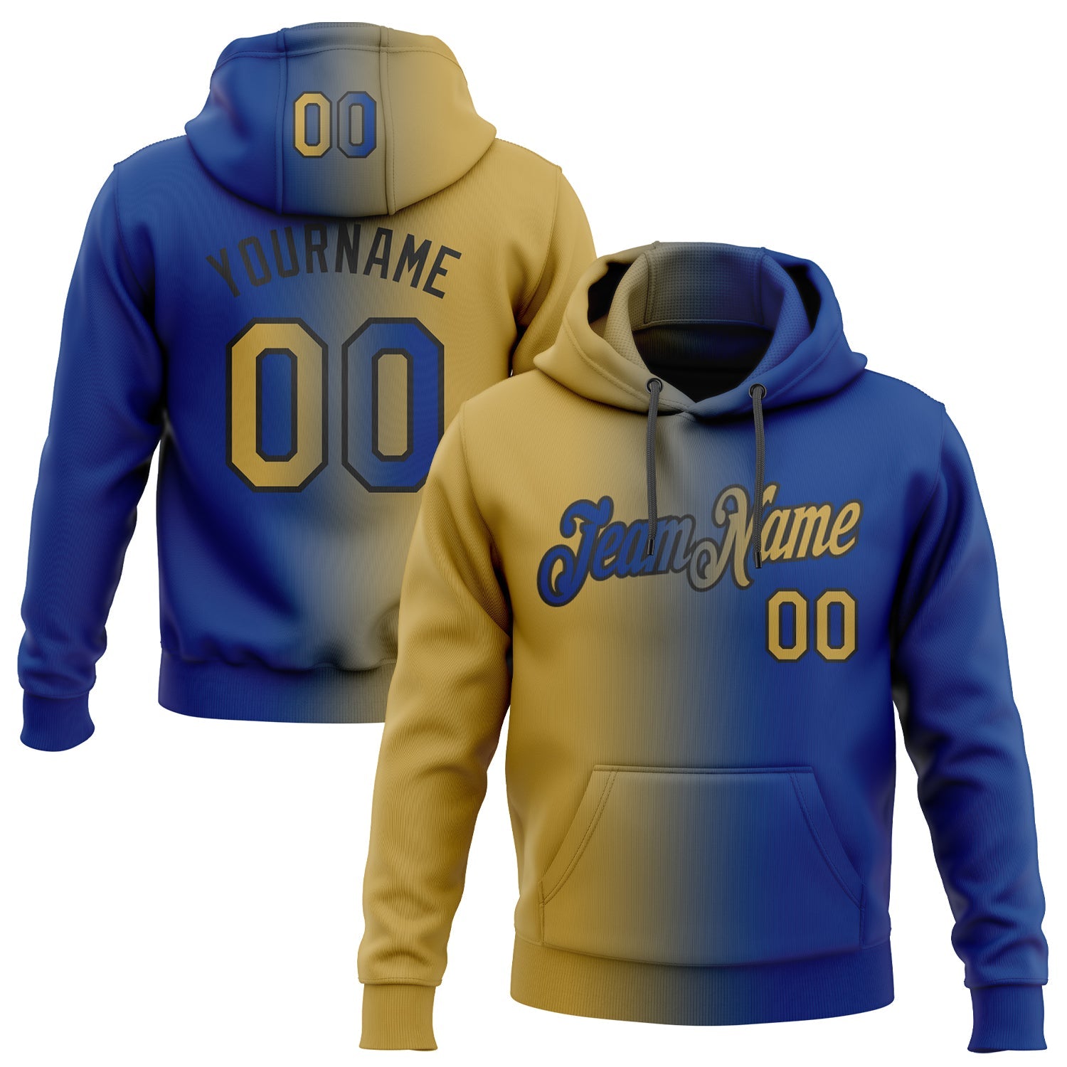 Custom Stitched Royal Old Gold-Black Gradient Fashion Sports Pullover Sweatshirt Hoodie