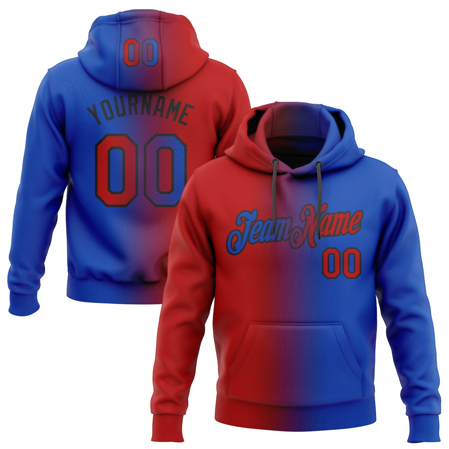 Custom Stitched Thunder Blue Red-Black Gradient Fashion Sports Pullover Sweatshirt Hoodie